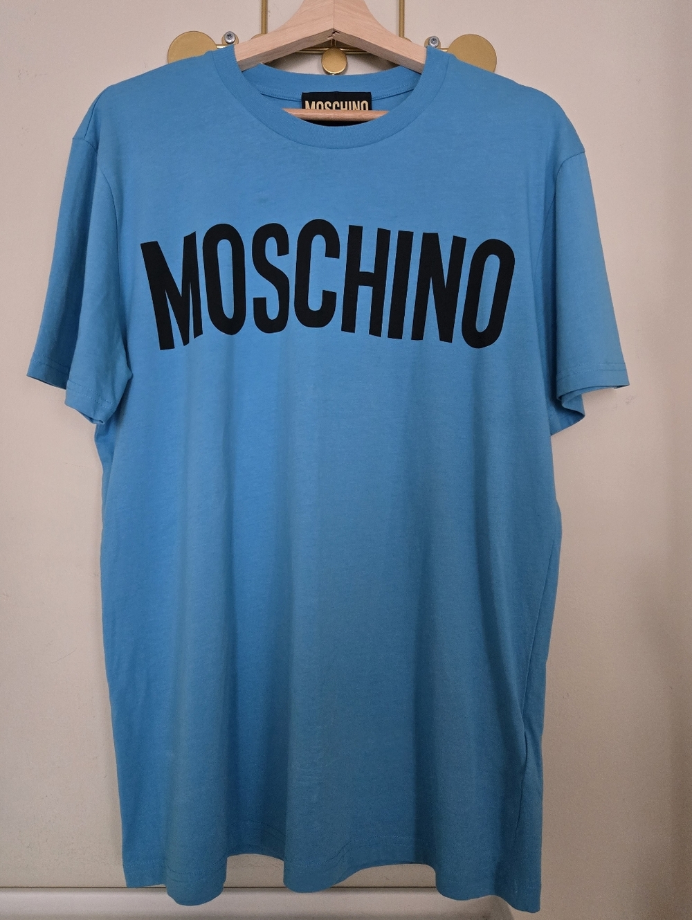 Moschino Unisex Turquoise Blue Logo Crewneck T-Shirt Size L